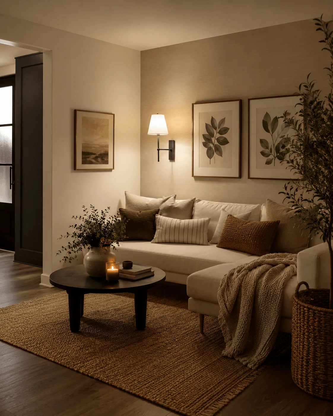 Warm mood lighting in a bedroom showcasing wireless wall sconces over a bedside table, creating a cozy and renter-friendly apartment lighting aesthetic.