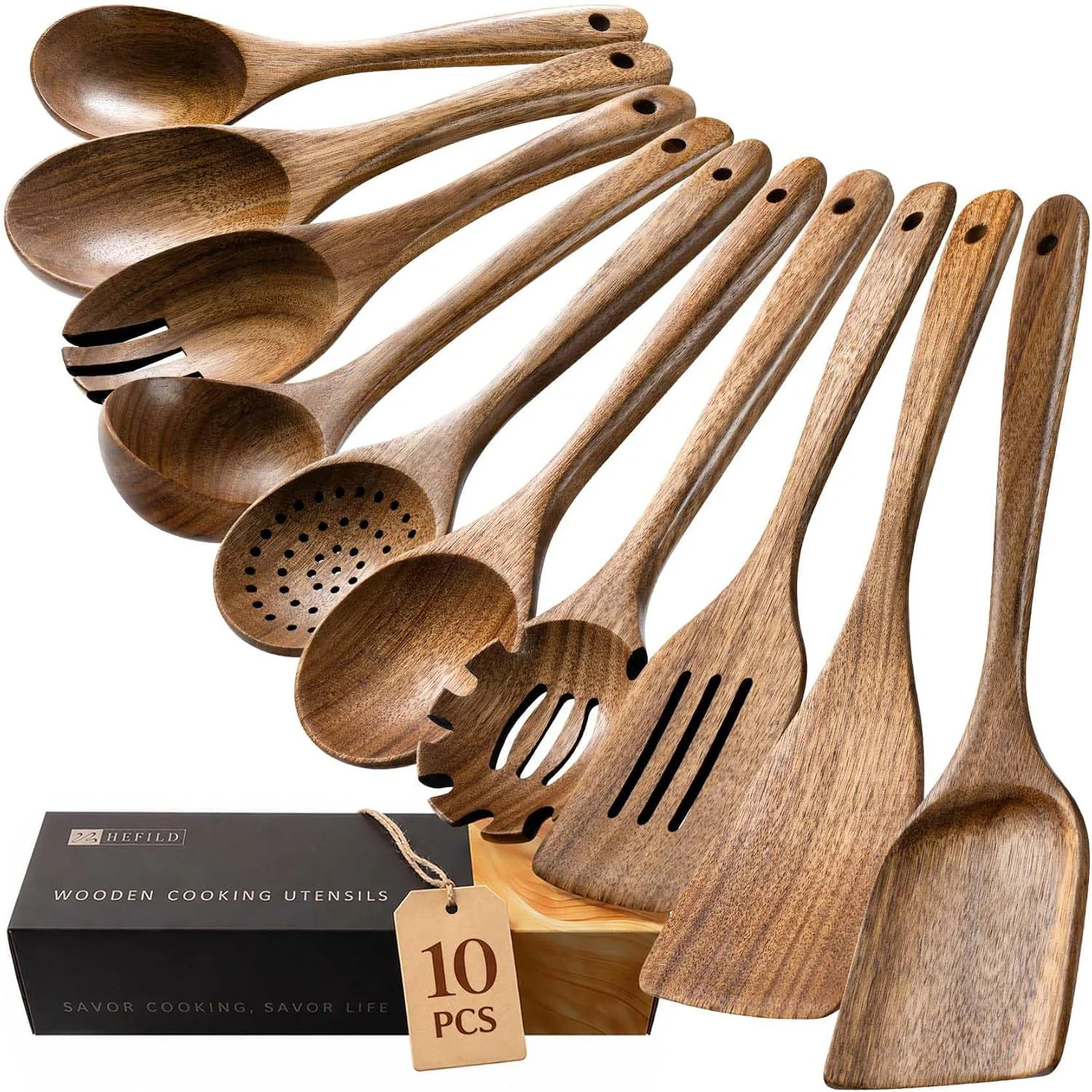 10-Piece Acacia Wood Utensil Set | Cozy Kitchen Essentials 2026