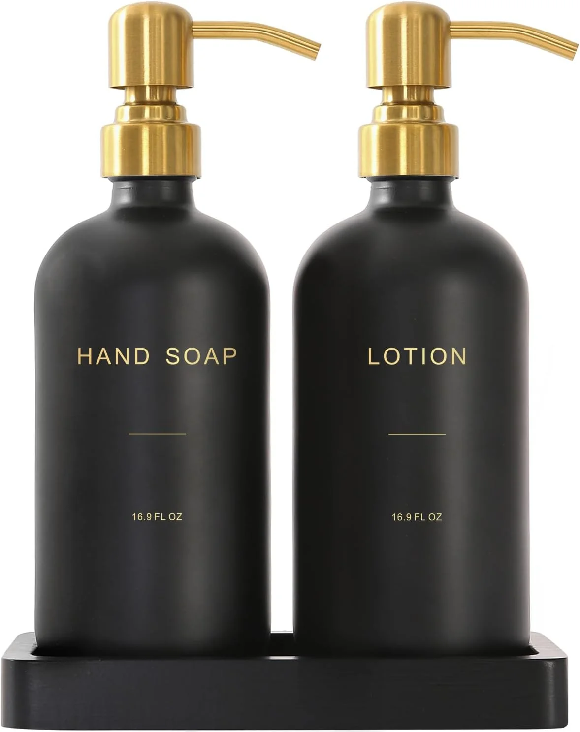 Black and Gold Bathroom Decor | Modern Soap Dispenser Set
