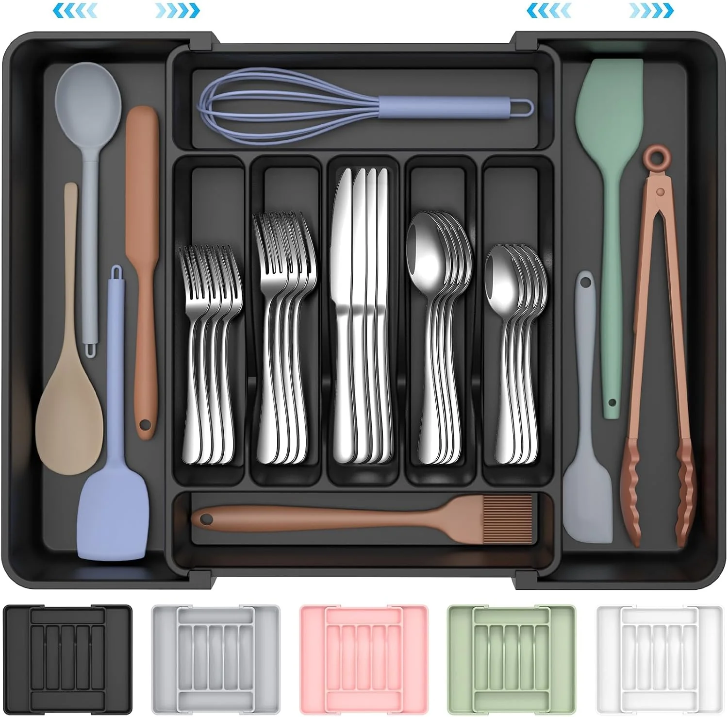 Extra-Large Expandable Flatware Organizer in Matte Black