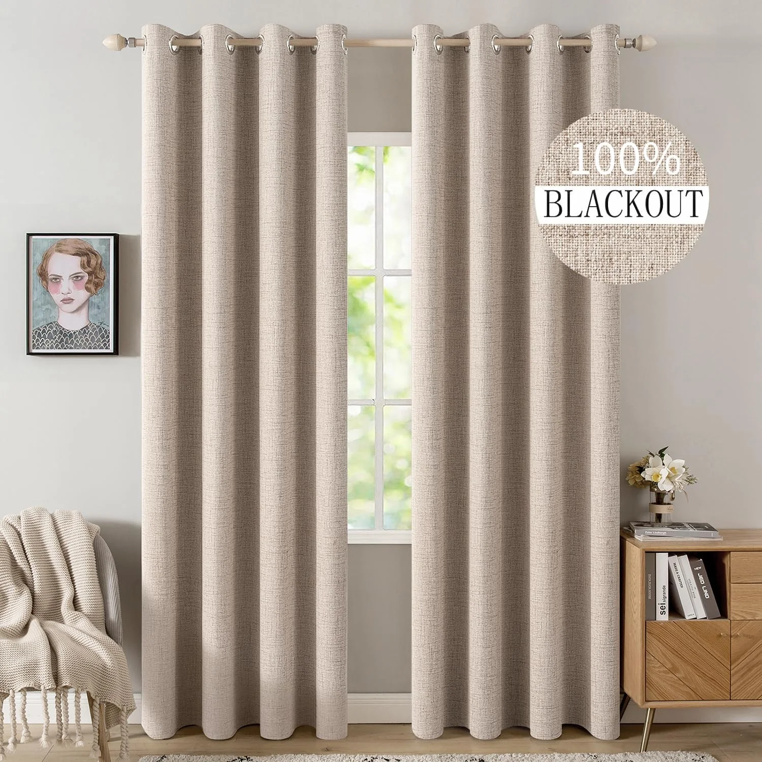 Cozy Neutral Linen Blackout Curtains