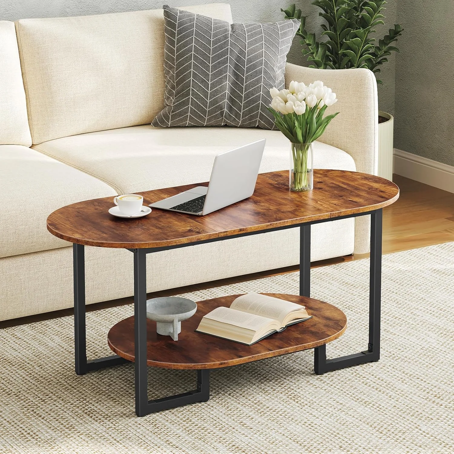 Rustic Wood Oval Coffee Table