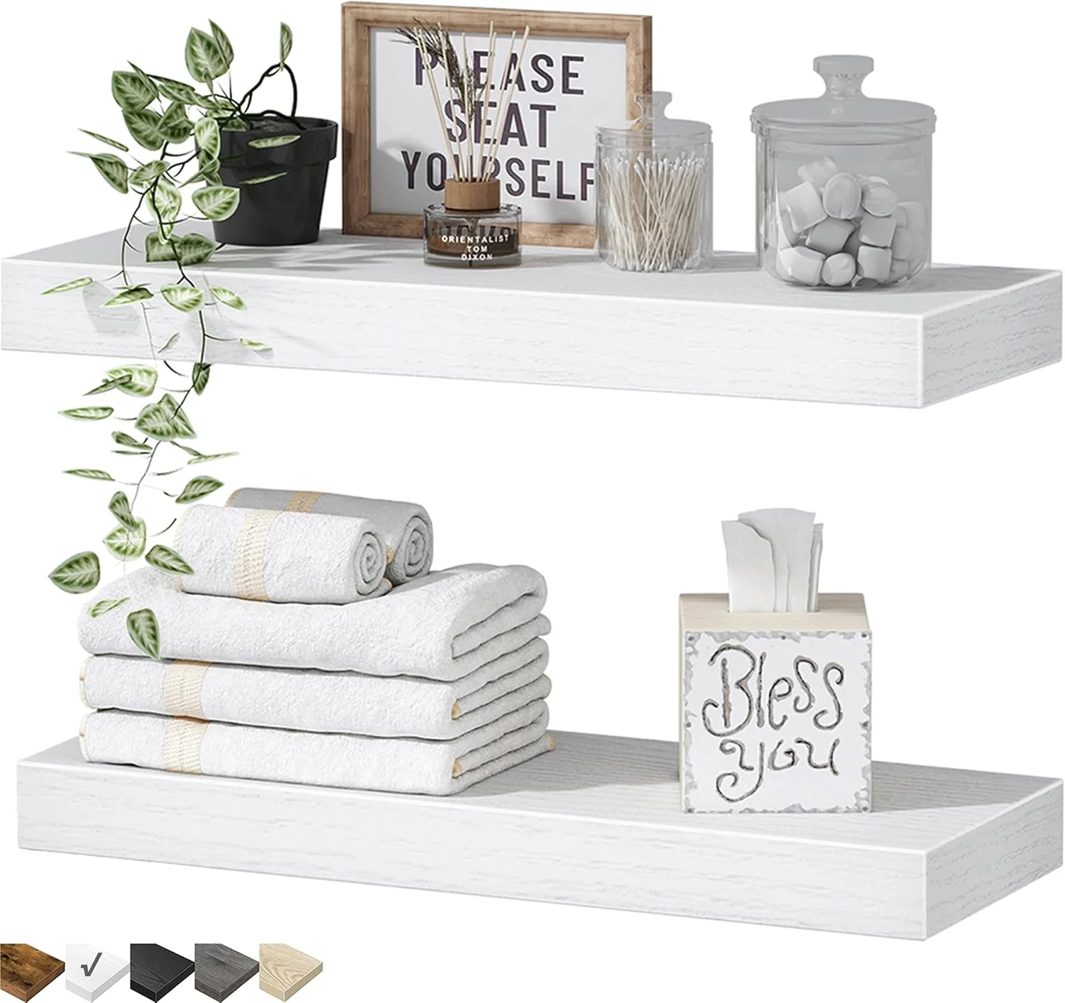 QEEIG White Bathroom Floating Shelves, Set of 2