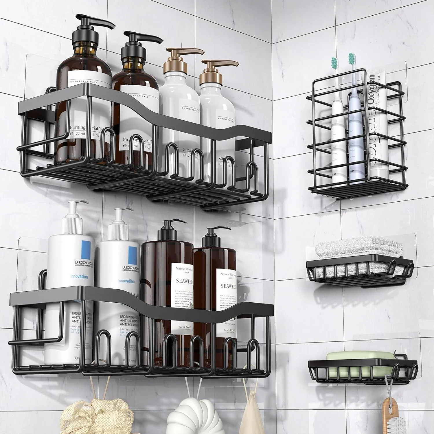 Sleek No-Drill Shower Shelves for Small Bathroom Storage